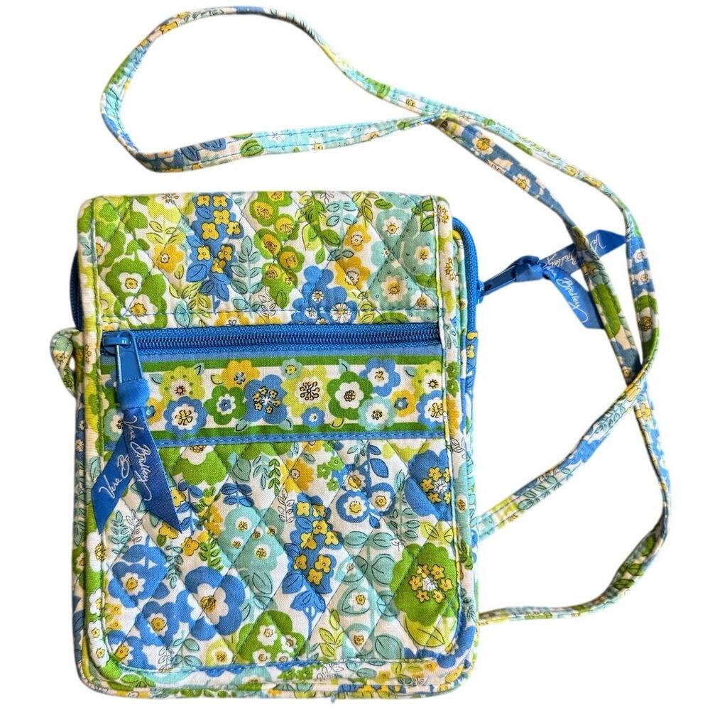Vera Bradley Mini Hipster Crossbody Bag English Meadow Blue Green Floral Quilted